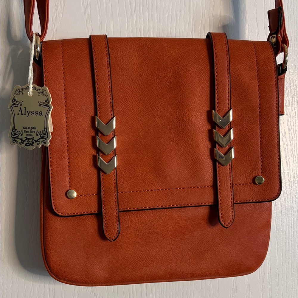 Orange Crossbody Bag with Gold Accents - Picture 2 of 5